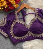Purple royal jodha bridal roman silk blend blouse | heavy zari embroidery