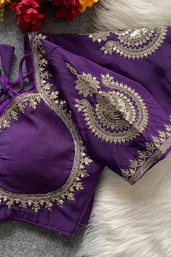 Purple royal jodha bridal roman silk blend blouse | heavy zari embroidery