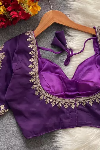 Purple royal jodha bridal roman silk blend blouse | heavy zari embroidery