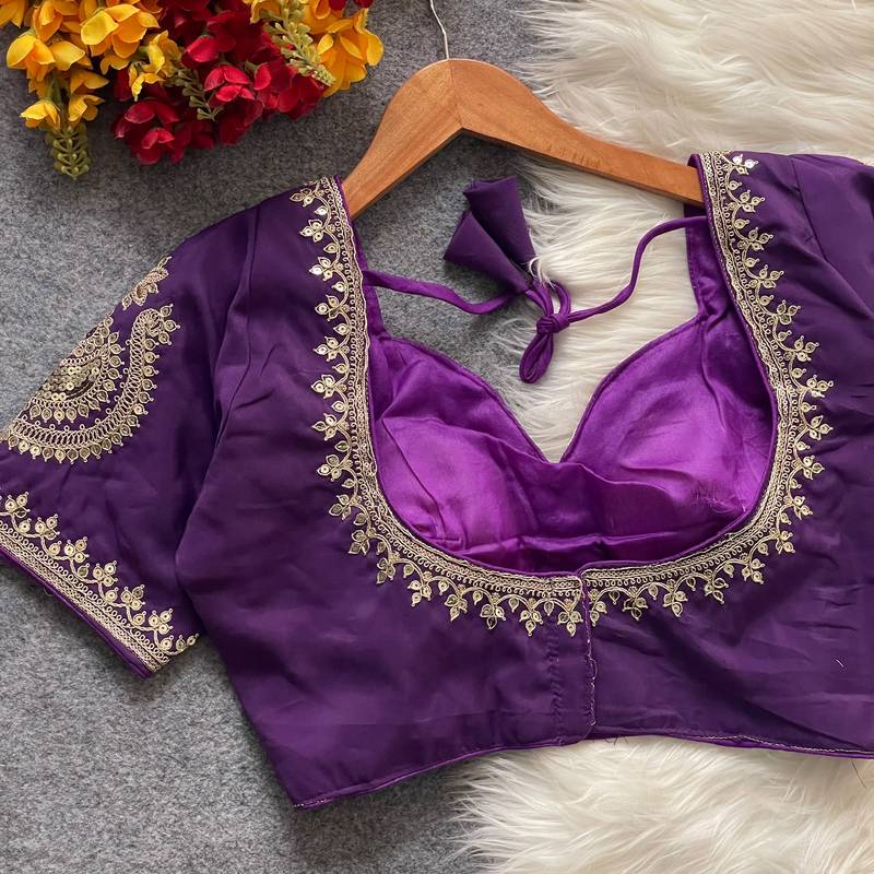 Purple royal jodha bridal roman silk blend blouse | heavy zari embroidery