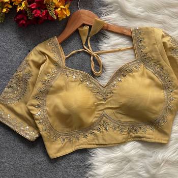 Mustard royal jodha bridal roman silk blend blouse | heavy zari embroidery 1
