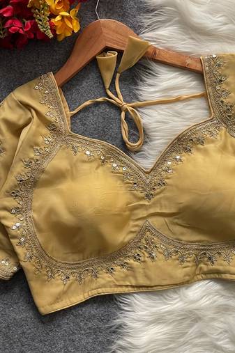 Mustard royal jodha bridal roman silk blend blouse | heavy zari embroidery