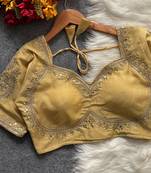 Mustard royal jodha bridal roman silk blend blouse | heavy zari embroidery