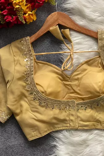 Mustard royal jodha bridal roman silk blend blouse | heavy zari embroidery