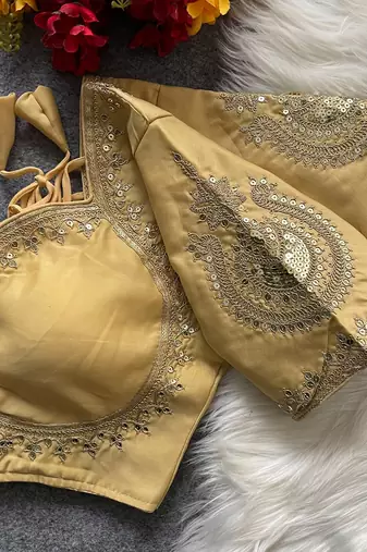 Mustard royal jodha bridal roman silk blend blouse | heavy zari embroidery