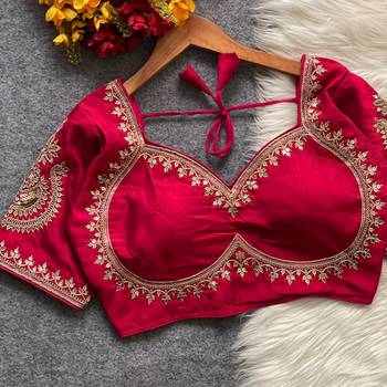 Rani pink royal jodha bridal roman silk blend blouse | heavy zari embroidery 1