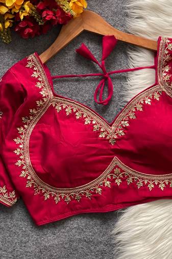 Rani pink royal jodha bridal roman silk blend blouse | heavy zari embroidery