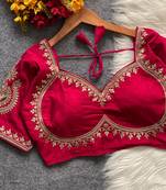 Rani pink royal jodha bridal roman silk blend blouse | heavy zari embroidery