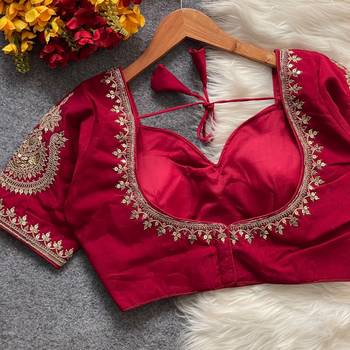 Rani pink royal jodha bridal roman silk blend blouse | heavy zari embroidery 2