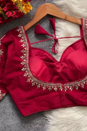 Rani pink royal jodha bridal roman silk blend blouse | heavy zari embroidery