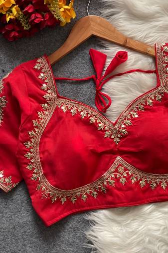Red royal jodha bridal roman silk blend blouse | heavy zari embroidery