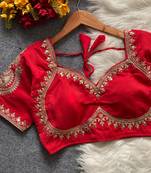 Red royal jodha bridal roman silk blend blouse | heavy zari embroidery