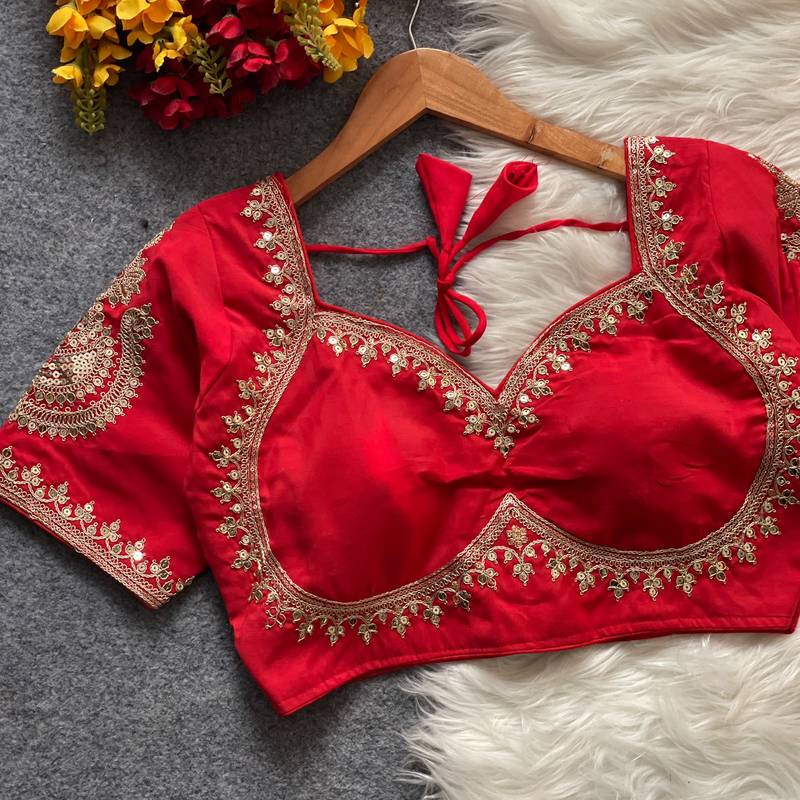 Red royal jodha bridal roman silk blend blouse | heavy zari embroidery