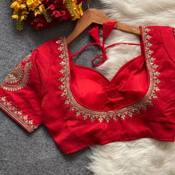 Red royal jodha bridal roman silk blend blouse | heavy zari embroidery 2