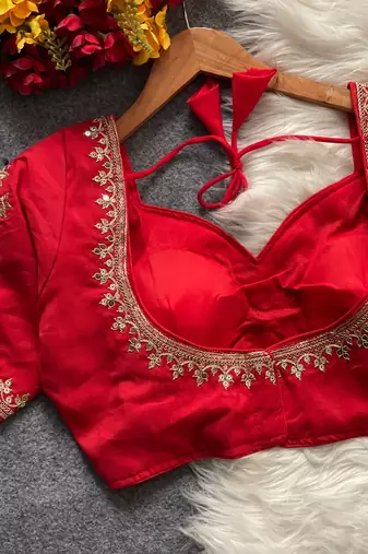 Red royal jodha bridal roman silk blend blouse | heavy zari embroidery