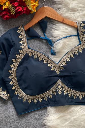 Teal royal jodha bridal roman silk blend blouse | heavy zari embroidery