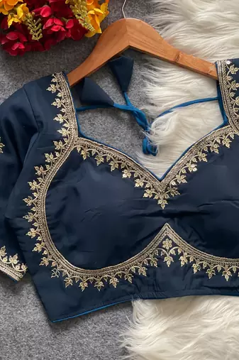Teal royal jodha bridal roman silk blend blouse | heavy zari embroidery