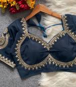 Teal royal jodha bridal roman silk blend blouse | heavy zari embroidery
