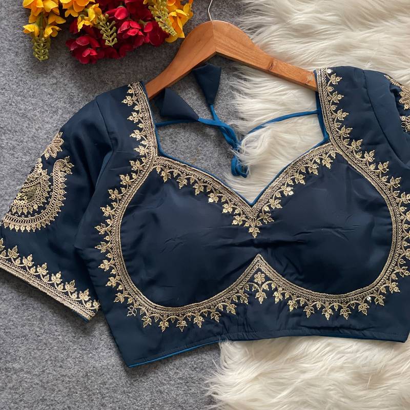 Teal royal jodha bridal roman silk blend blouse | heavy zari embroidery