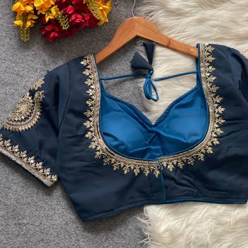 Teal royal jodha bridal roman silk blend blouse | heavy zari embroidery 2