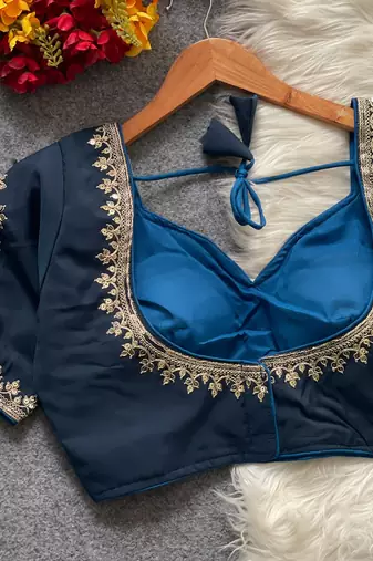 Teal royal jodha bridal roman silk blend blouse | heavy zari embroidery