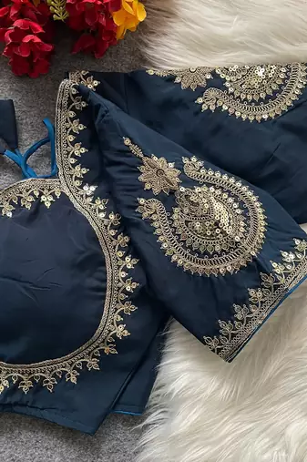 Teal royal jodha bridal roman silk blend blouse | heavy zari embroidery