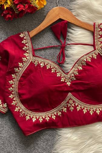 Wine royal jodha bridal roman silk blend blouse | heavy zari embroidery