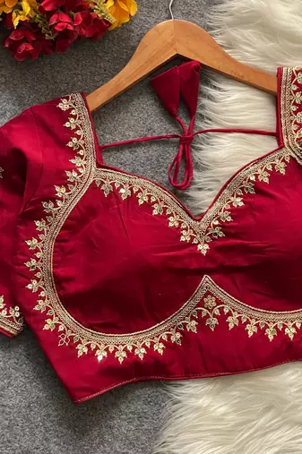 Wine royal jodha bridal roman silk blend blouse | heavy zari embroidery