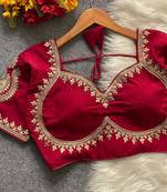 Wine royal jodha bridal roman silk blend blouse | heavy zari embroidery