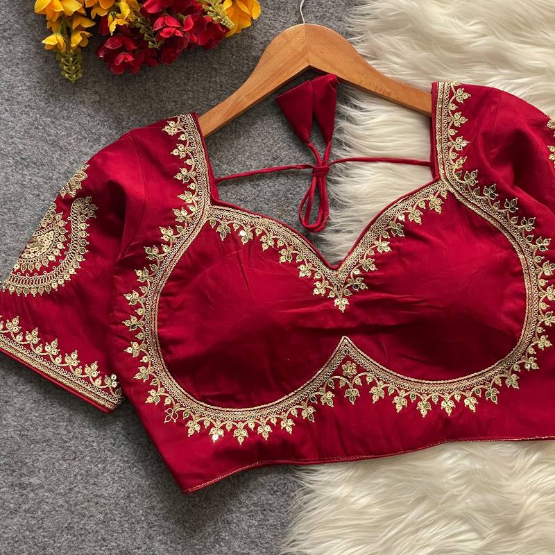 Wine royal jodha bridal roman silk blend blouse | heavy zari embroidery