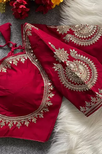 Wine royal jodha bridal roman silk blend blouse | heavy zari embroidery