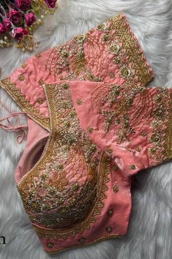 Peach designer fandy silk blend party wear blouse