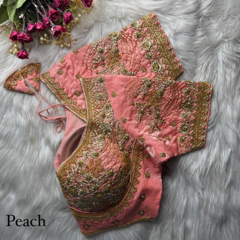 Peach designer fandy silk blend party wear blouse