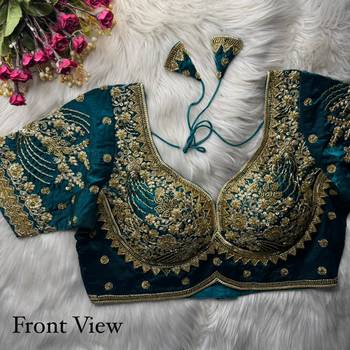 Teal designer fandy silk blend party wear blouse 1