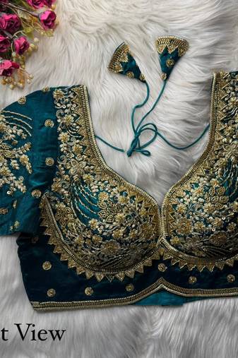 Teal designer fandy silk blend party wear blouse