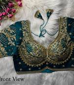 Teal designer fandy silk blend party wear blouse