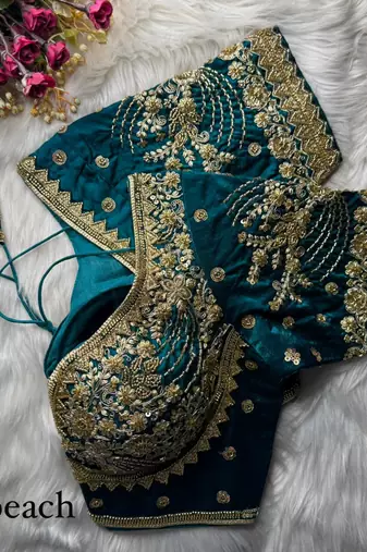 Teal designer fandy silk blend party wear blouse