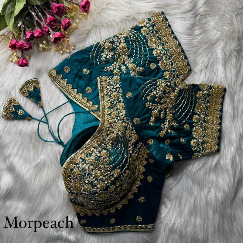 Teal designer fandy silk blend party wear blouse