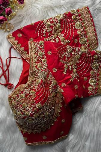 Red designer fandy silk blend party wear blouse