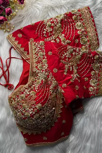 Red designer fandy silk blend party wear blouse