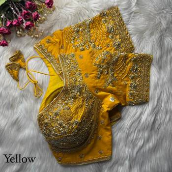 Yellow designer fandy silk blend party wear blouse 1