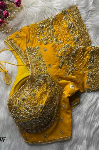 Yellow designer fandy silk blend party wear blouse
