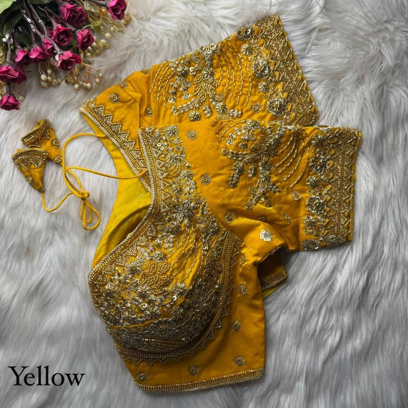Yellow designer fandy silk blend party wear blouse