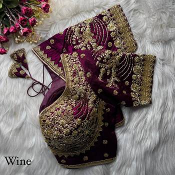 Wine designer fandy silk blend party wear blouse 1