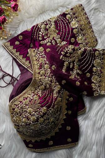 Wine designer fandy silk blend party wear blouse