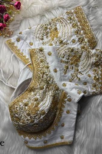 White designer fandy silk blend party wear blouse