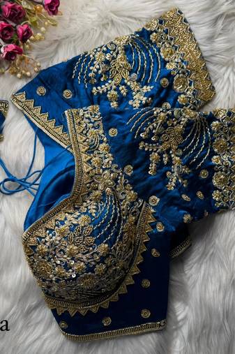 Teal designer fandy silk blend party wear blouse