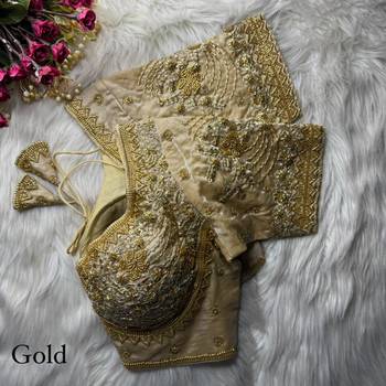 Gold designer fandy silk blend party wear blouse 1