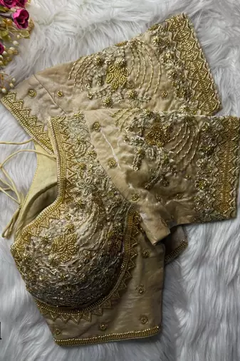 Gold designer fandy silk blend party wear blouse