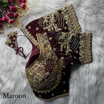 Maroon designer fandy silk blend party wear blouse 2
